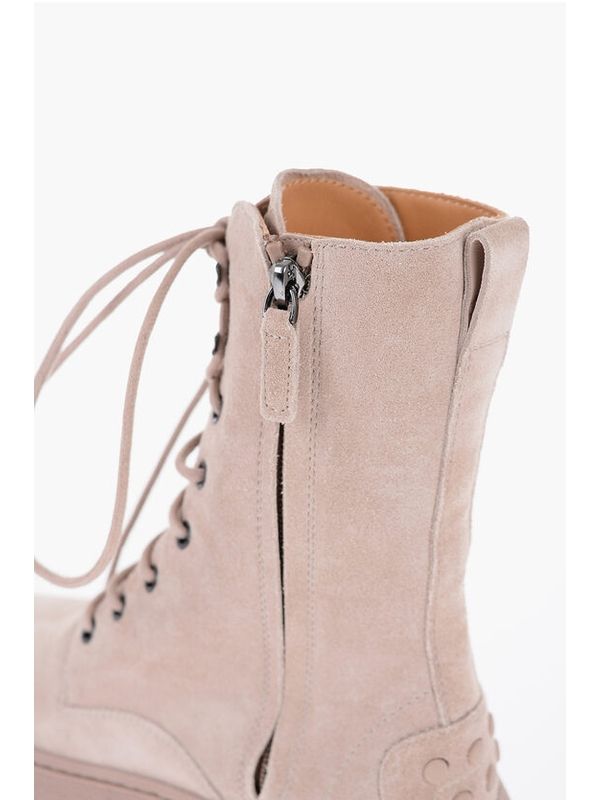 Beige Calfskin Lace-Up Boots