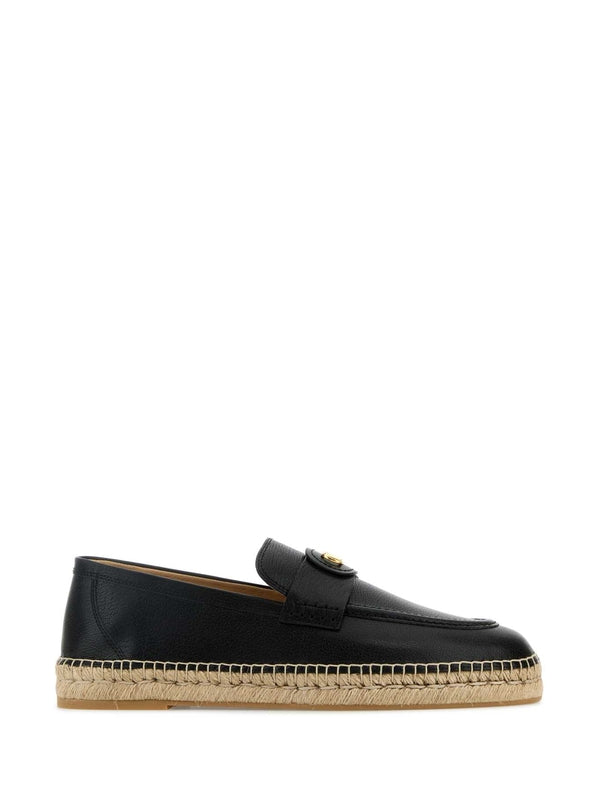 V Metal Logo Leather Espadrilles