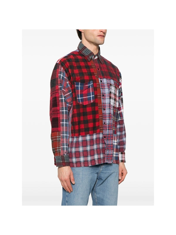Patchwork Check Pattern Cotton
  Shirt