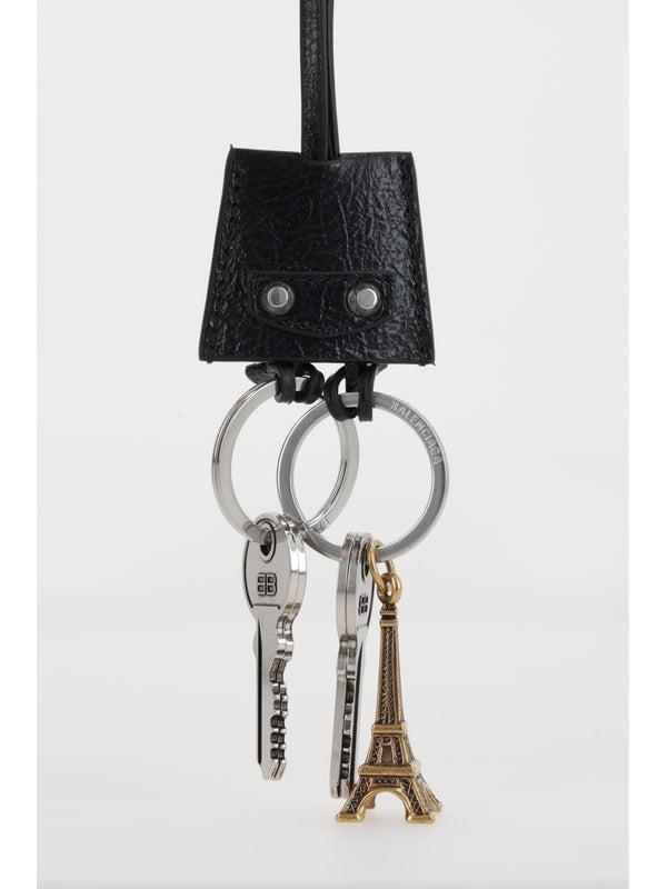 Metal Charm Detail Leather Keyring