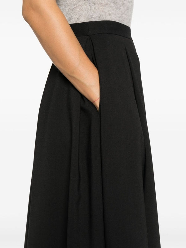 Black Pleated Wool Blend Skirt