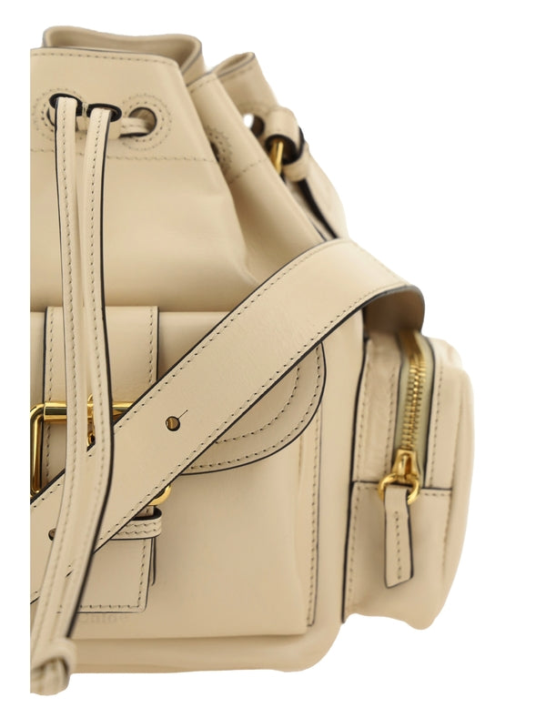 Camera Pocket Leather Bucket
  Bag