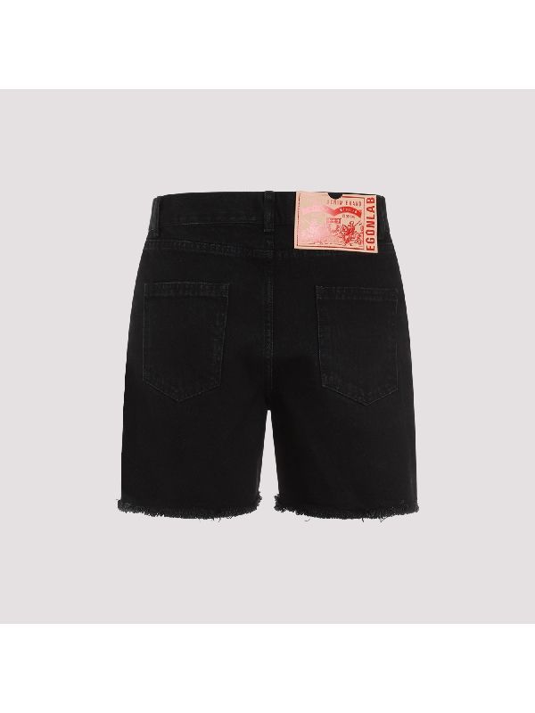 Logo Patch Black Denim Shorts