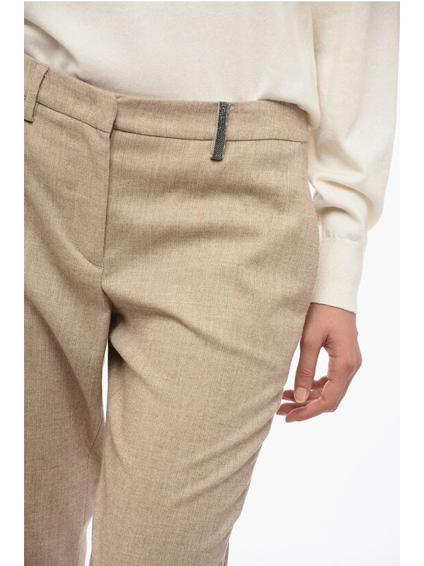 Beige Wool Cashmere Tailored Pants