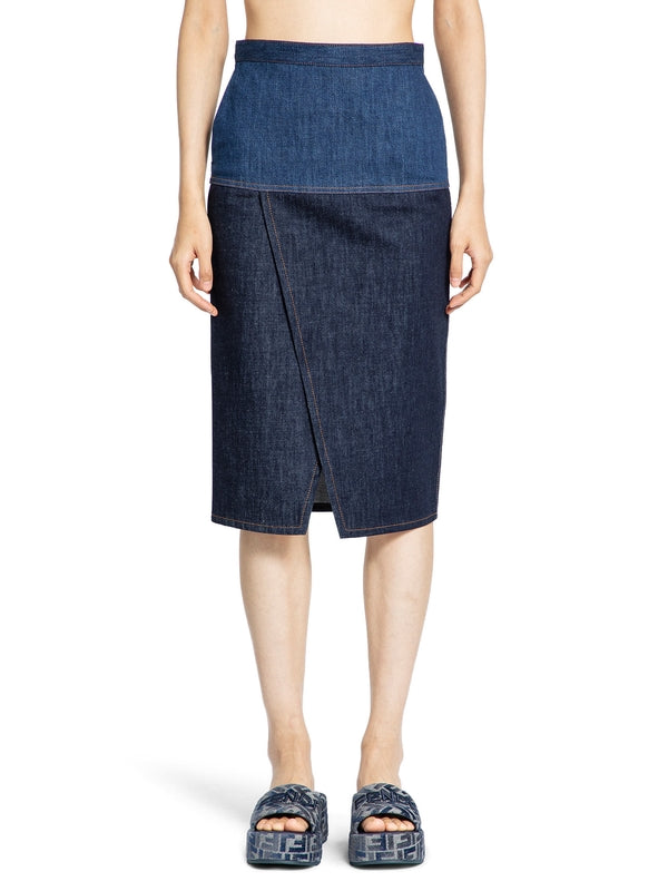 Two-tone Denim Midi Skirt
