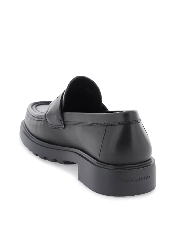 Black Calfskin Chunky Sole Penny Loafer