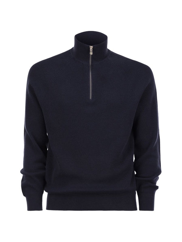 High Neck Half Zip Cotton Knit