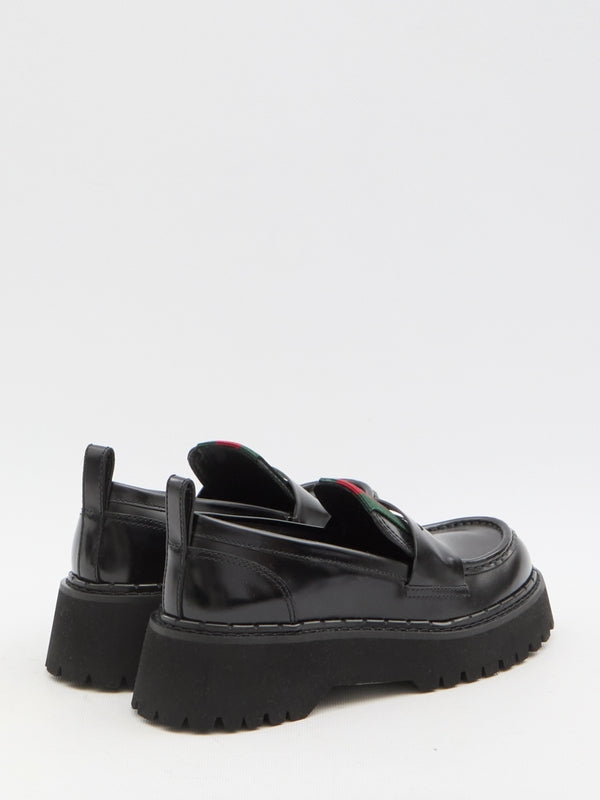 Web Detail Leather Penny Loafers