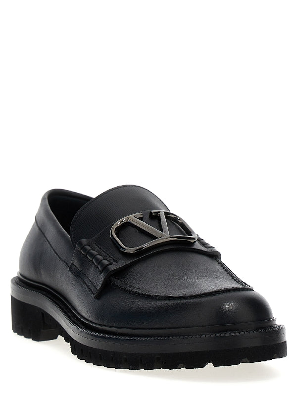 V Logo Leather Loafer