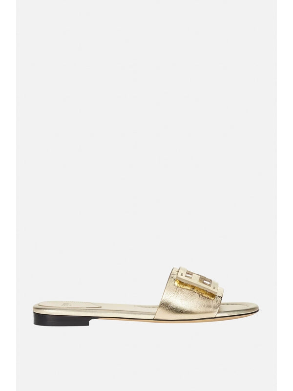 Baguette Metallic Leather Flat Slide