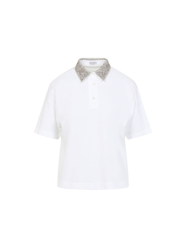 Monili Detail Cotton Polo Shirt