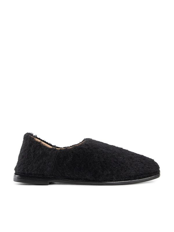 Black Mohair Flat Loafers