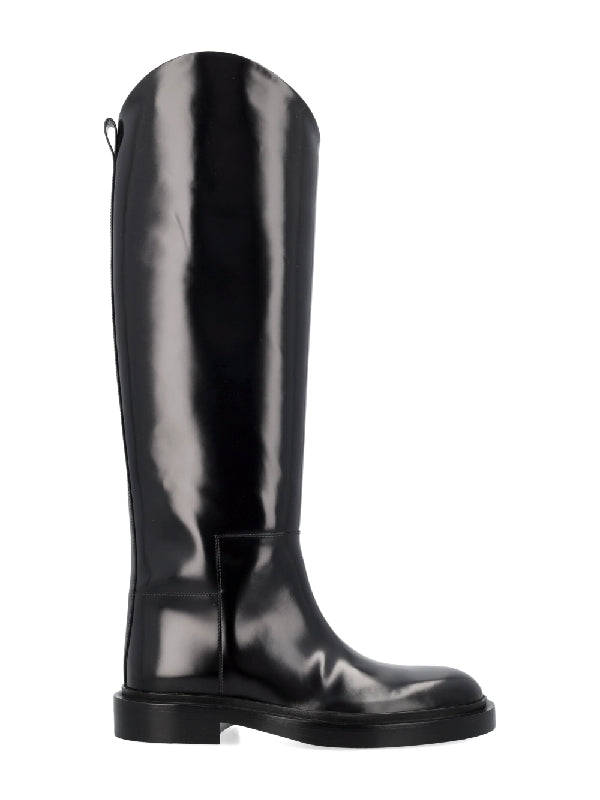 Asymmetric Leather High Boots