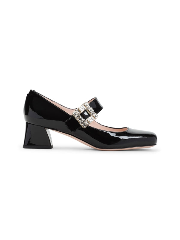 Jewel Buckle Leather Mary Jane Pumps Heel