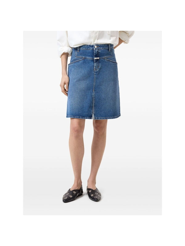 Back Logo Patch Denim Midi
  Skirt