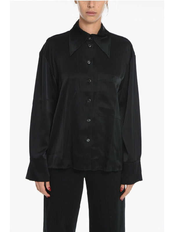 Ebba Logo Embroidery Satin Shirt