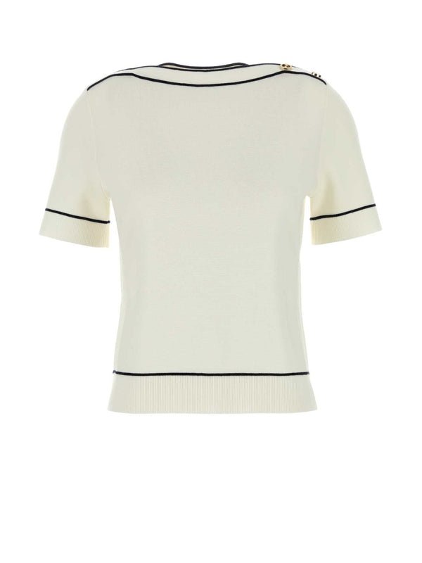 Shoulder Button Wool Short-sleeve Knit