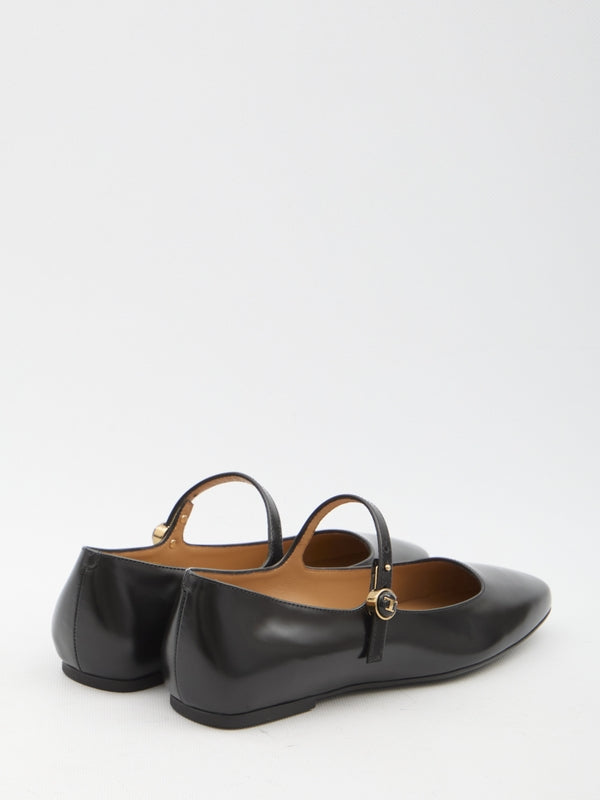 Black Leather Flat Shoes - Jente