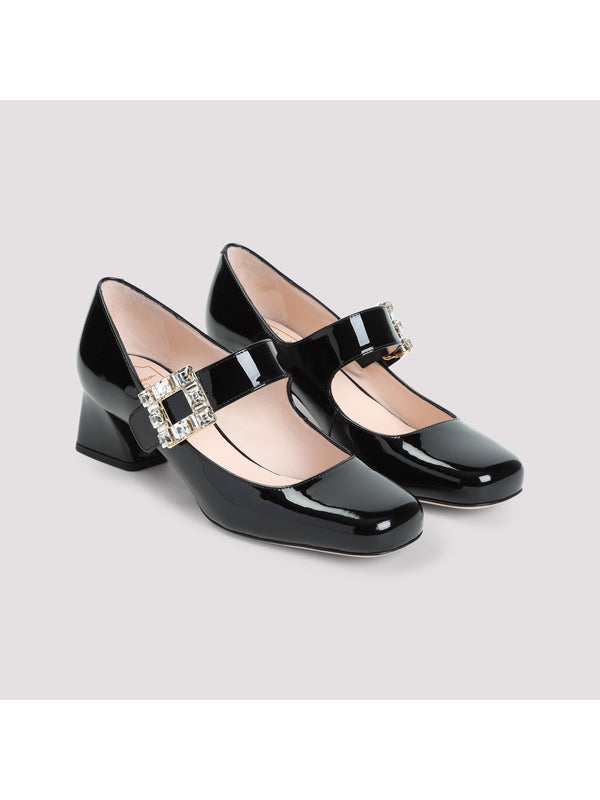 Jewel Buckle Leather Mary Jane Pumps Heel