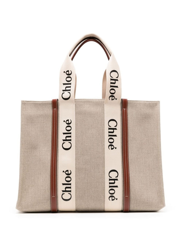 Woody Logo Linen Tote Bag