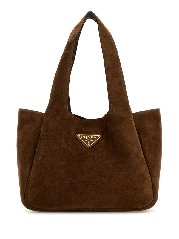 Triangle Logo Suede Tote Bag