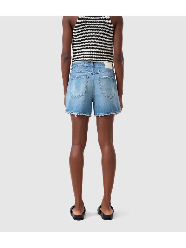 Back Logo Patch Fringe Denim
  Shorts