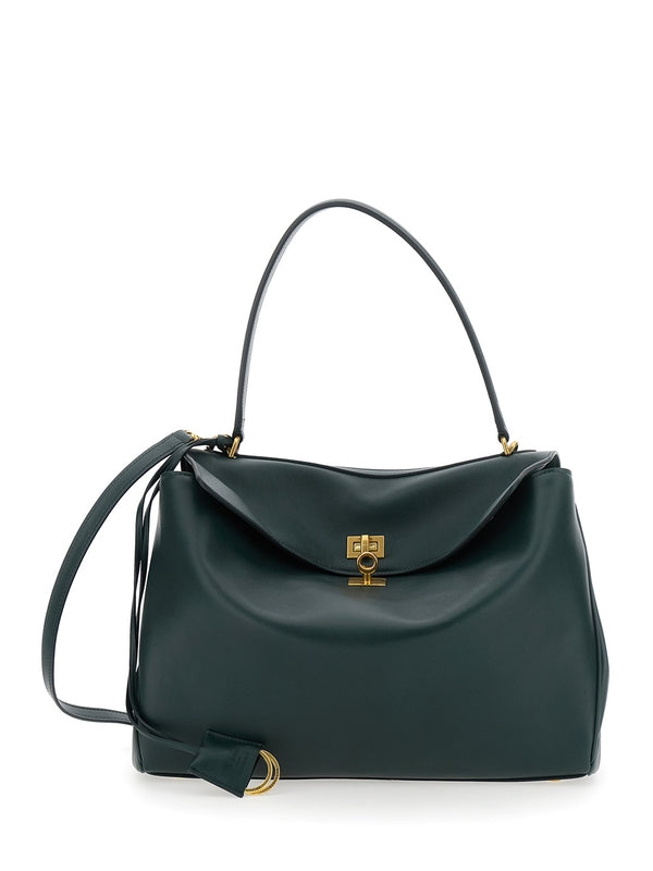 'Medium Rodeo' Green Handbag with Detachable Key Holder in Smooth Leather Woman Tote Bags