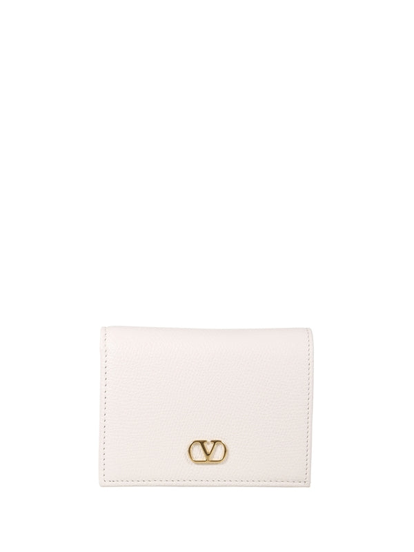 V Logo Leather Card Wallet