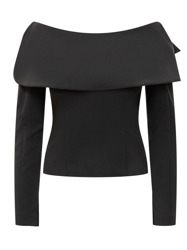 Asymmetric Back Detail Boatneck Long Sleeve Top