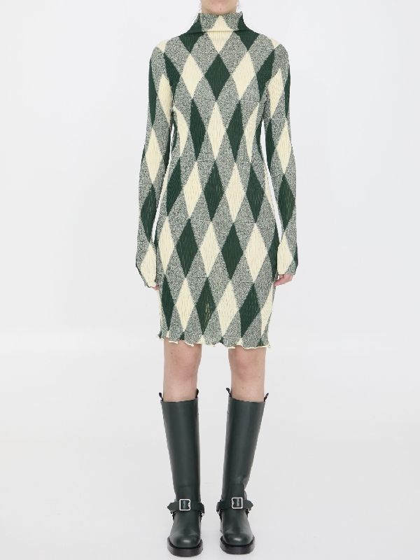 Argyle Pattern Cotton Silk Dress