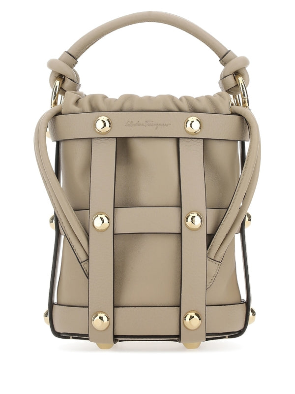Stud Cage Leather Bucket Bag