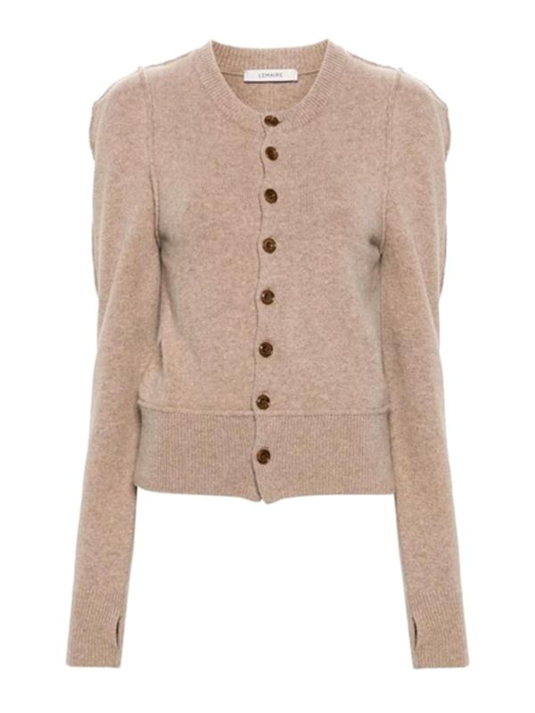 Crewneck Beige Wool Cardigan