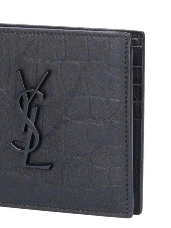 SAINT LAURENT - E/W Monogram Croc Effect Bifold Wallet - Jente