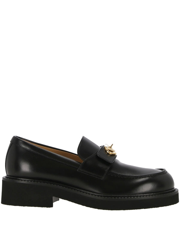 V Logo Leather Loafers