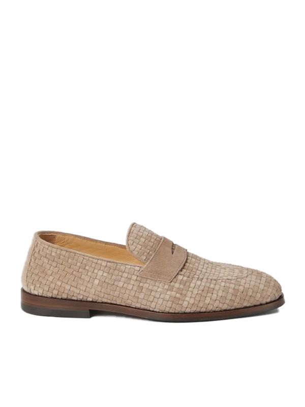 Woven Suede Leather Penny Loafers