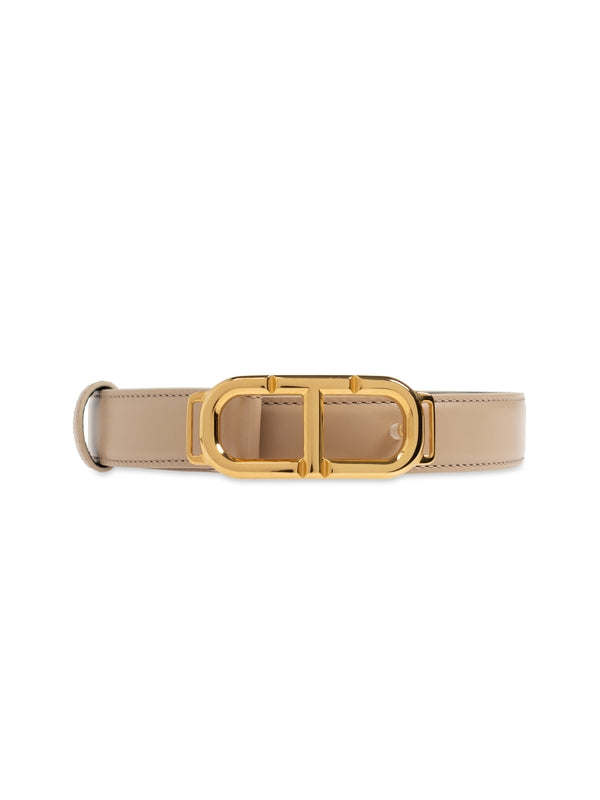 T Logo Buckle Leather Belt