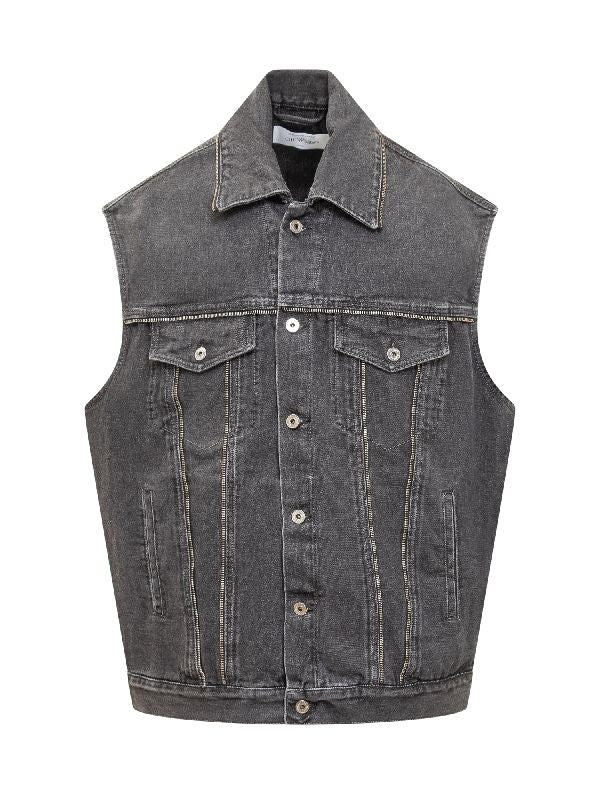 Zipper Trimmed Denim Vest