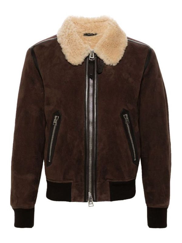 Shearling Collar Suede Bomber Jacket