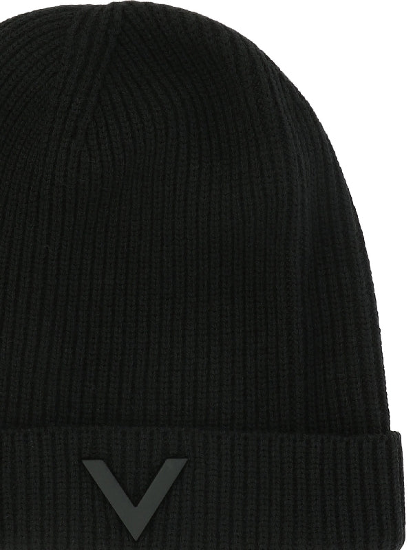 V Logo Decoration Wool Turn-Up Beanie