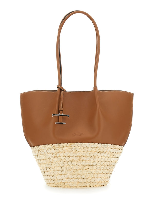BUX Leather Raffia Tote Bag