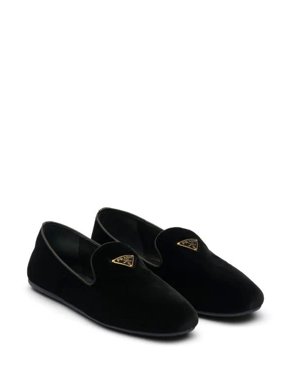 Triangle Logo Velvet Slip-on Loafers