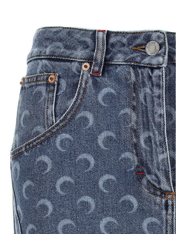 Allover Moon Denim Skirt