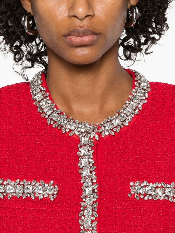 Jewel Embellished Round Neck Tweed Cardigan