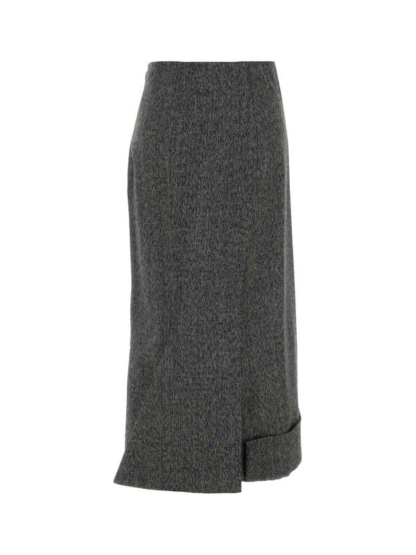 Asymmetric Roll-Up Hem Wool
  Midi Skirt