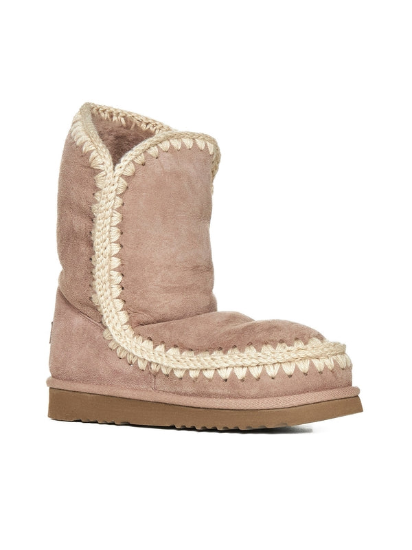 Beige Leather Mid Boots