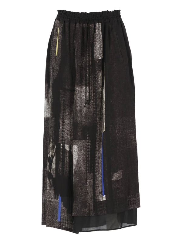 Graphic Print Pleated Long Skirt