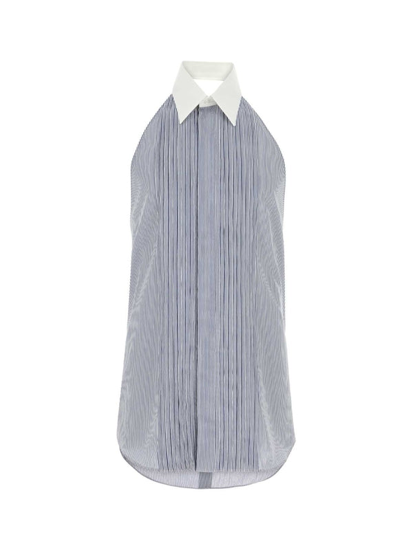 Stripe Pleats Backless Shirt