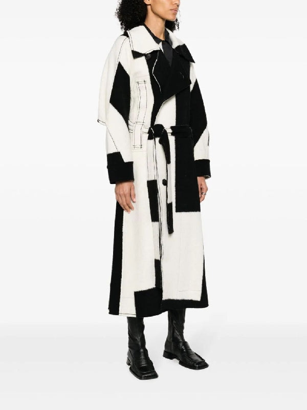 Bicolor Panel Wool Cotton Coat