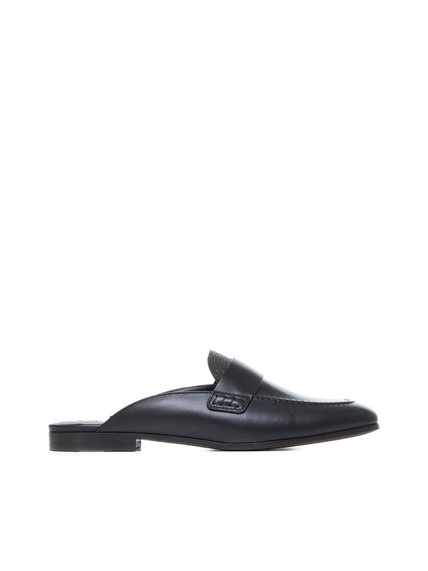 Black Leather Backless Loafers