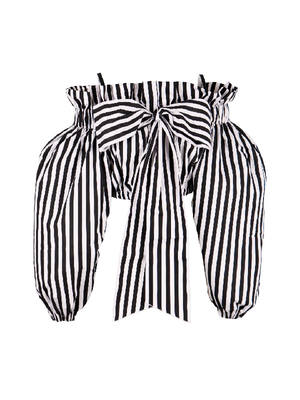 Stripe Volume Crop Blouse